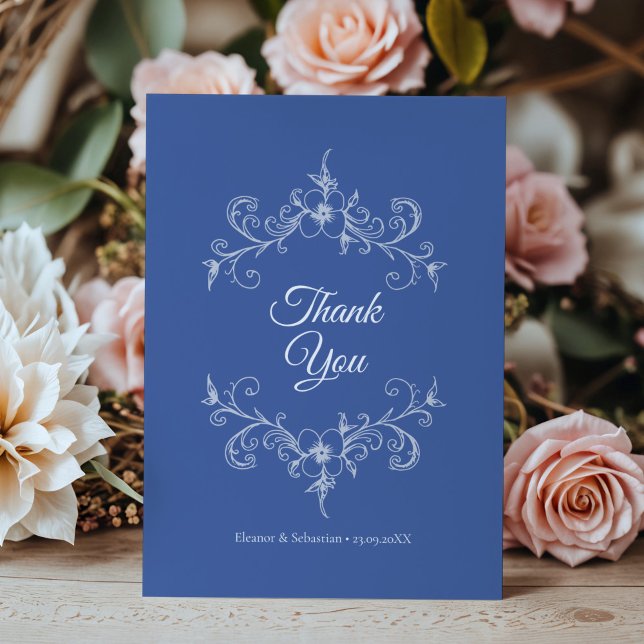 Tarjeta De Agradecimiento Elegante Romance de época Dusty Blue Floral Boda (Subido por el creador)