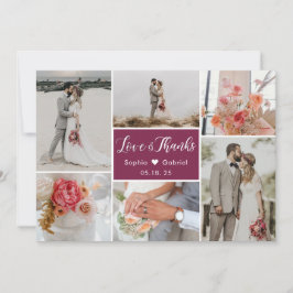 Tarjeta De Agradecimiento Elegante Romántico 6 Collage de fotos Boda Gracias
