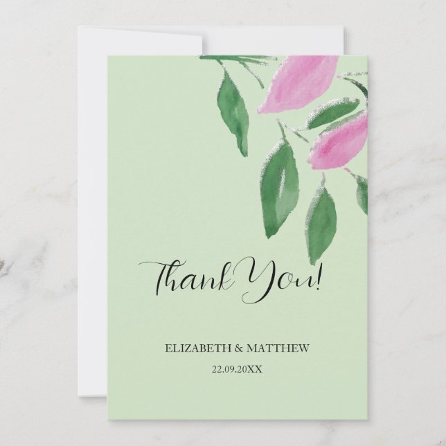 Tarjeta De Agradecimiento Elegante Romántico Flores Silvestres Rosa (Anverso)