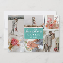 Tarjeta De Agradecimiento Elegante Romántico Verde azulado 6 Collage de foto