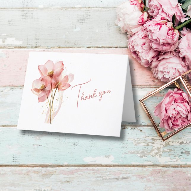 Tarjeta De Agradecimiento Elegante rosa acuarela floral ducha de novia (Pink Floral watercolor Bridal Shower or Wedding Thank you card)