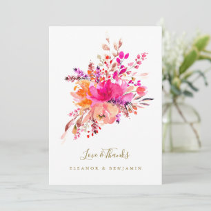 Tarjeta De Agradecimiento Elegante Rosa Acuarela Floral Foto de Boda