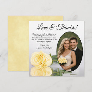 Tarjeta De Agradecimiento Elegante Rosa Amarilla Oval Foto Boda Romántica