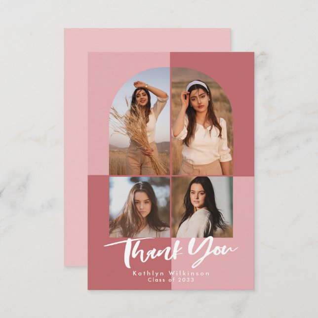 Tarjeta De Agradecimiento Elegante Rosa Arco Rosa 4 Graduación de Foto (Anverso / Reverso)