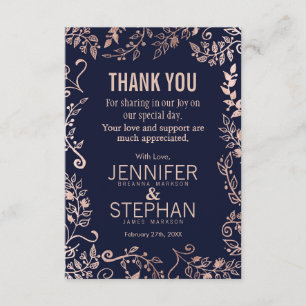 Tarjeta De Agradecimiento Elegante Rosa azul de la marina floral de oro grac
