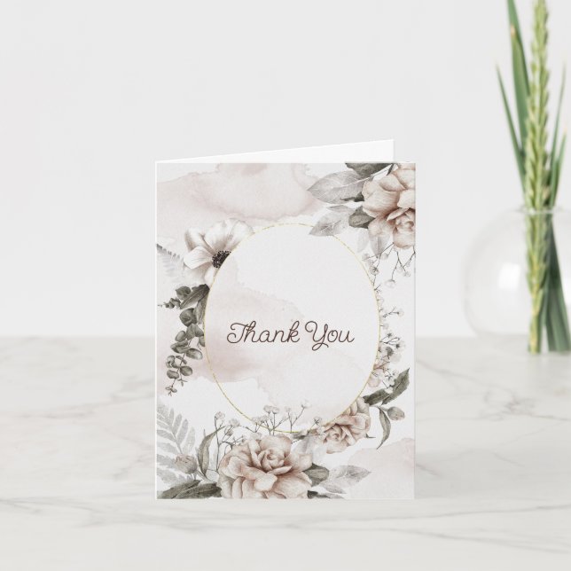 Tarjeta De Agradecimiento Elegante Rosa Blanca Magnolia acuarela Floral (Anverso)