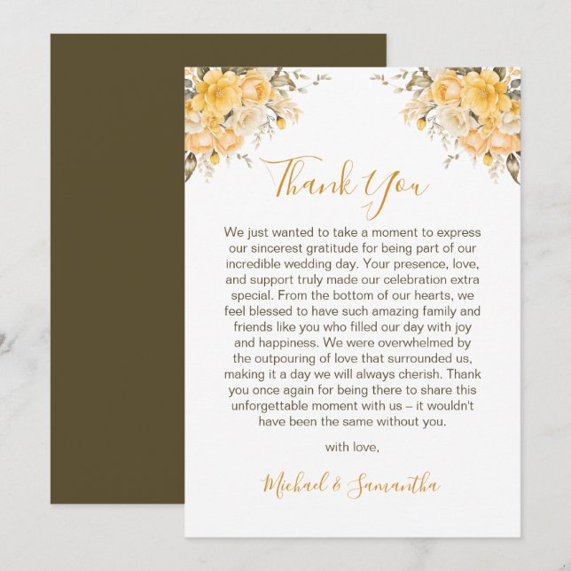 Tarjeta De Agradecimiento Elegante Rosa Boda amarillo e marfil (Anverso / Reverso)