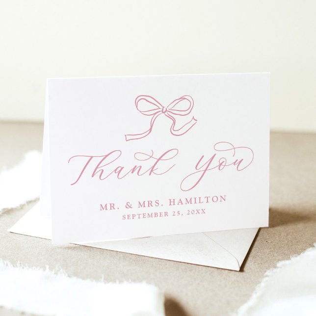 Tarjeta De Agradecimiento Elegante Rosa Boda de Bow Rosado (Subido por el creador)
