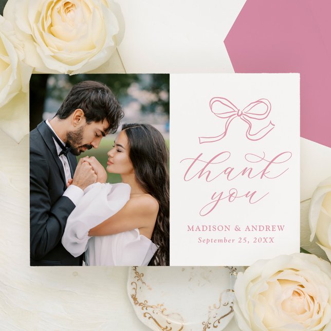 Tarjeta De Agradecimiento Elegante Rosa Boda de fotografía de vaca rosa (Subido por el creador)