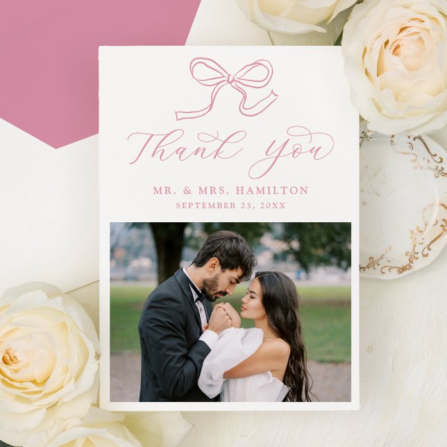 Tarjeta De Agradecimiento Elegante Rosa Boda de fotografía de vaca rosa (Subido por el creador)