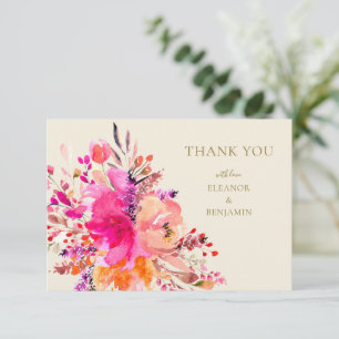 Tarjeta De Agradecimiento Elegante Rosa Caliente Floral Nombres Personalizad