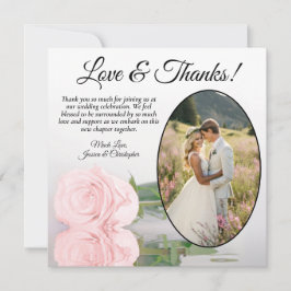 Tarjeta De Agradecimiento Elegante Rosa Claro Desvanecido Oval Foto Boda