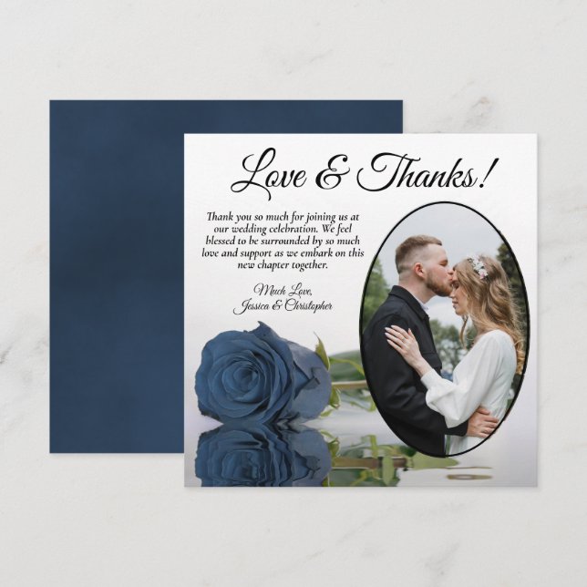 Tarjeta De Agradecimiento Elegante Rosa de acero turbio azul Oval Boda de fo (Anverso / Reverso)