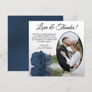 Tarjeta De Agradecimiento Elegante Rosa de acero turbio azul Oval Boda de fo