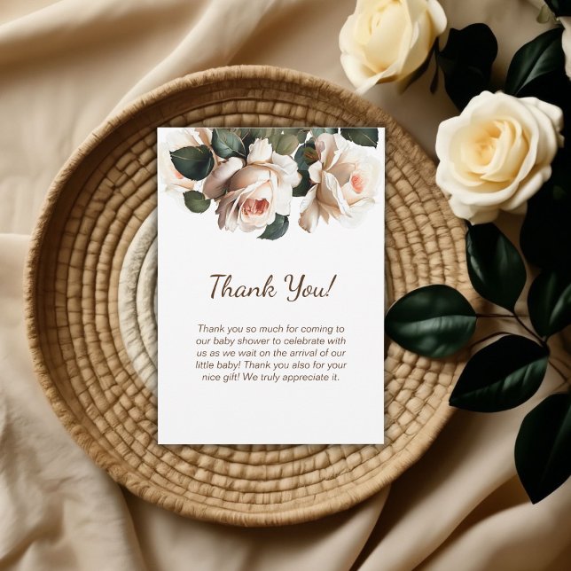 Tarjeta De Agradecimiento Elegante Rosa de Chica Beige Baby Shower ( Girl Baby Shower Thank You Card)