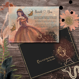 Tarjeta De Agradecimiento Elegante Rosa de cobre de época Quinceañera Gracia