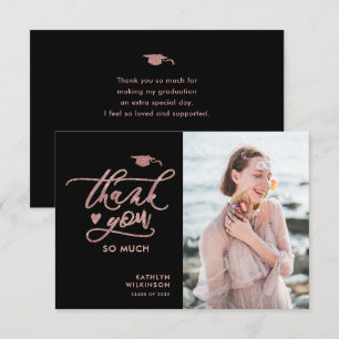 Tarjeta De Agradecimiento Elegante Rosa de guion de Purpurina de oro Graduac