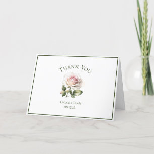 Tarjeta De Agradecimiento Elegante Rosa de jardín rosado Boda de flores Grac
