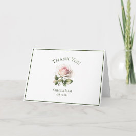 Tarjeta De Agradecimiento Elegante Rosa de jardín rosado Boda de flores Grac