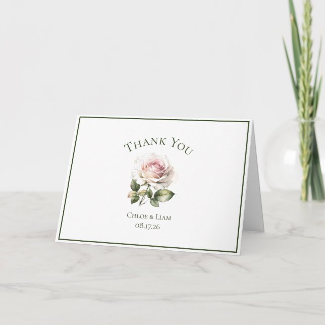 Tarjeta De Agradecimiento Elegante Rosa de jardín rosado Boda de flores Grac (Anverso)