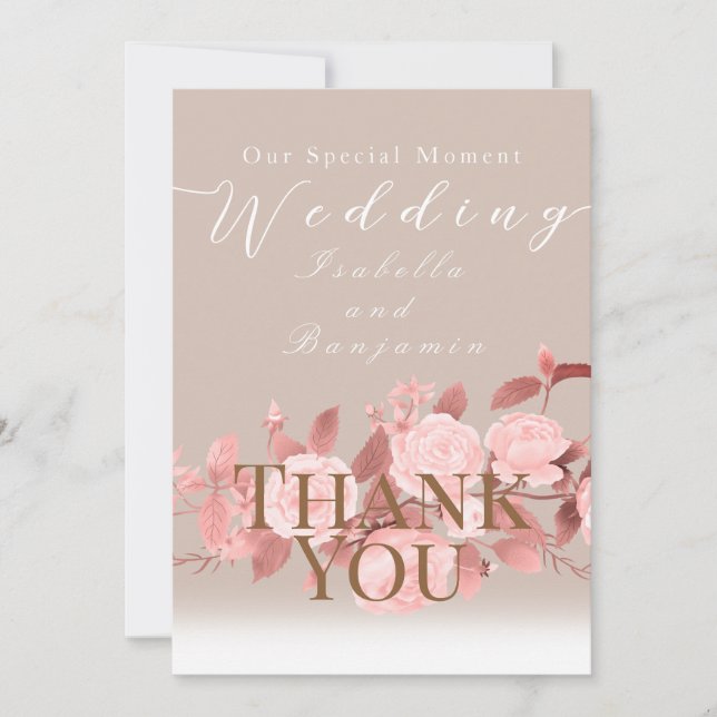 Tarjeta De Agradecimiento Elegante Rosa de Moda Boda (Anverso)