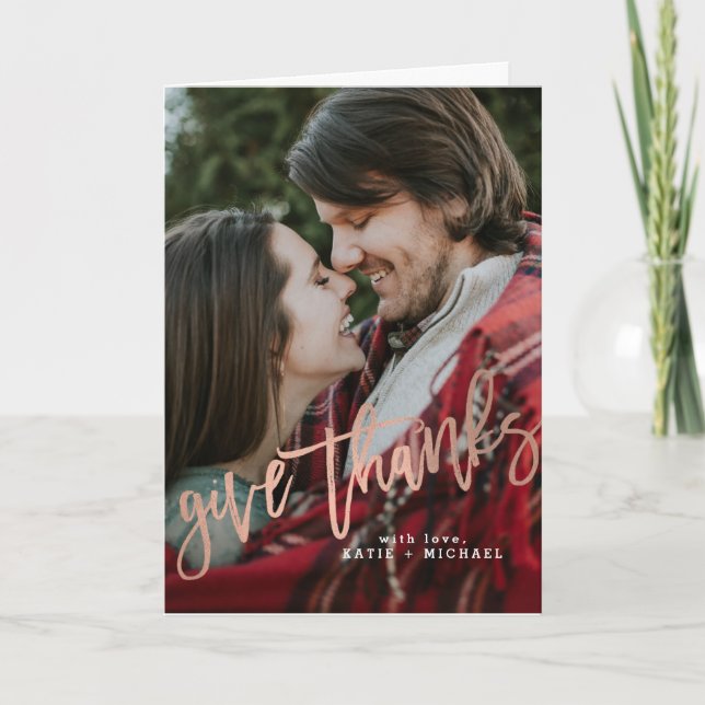 Tarjeta De Agradecimiento Elegante Rosa de oro dar gracias (Anverso)