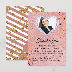 Tarjeta De Agradecimiento Elegante Rosa de oro Diamantes Funeral Gracias Tar