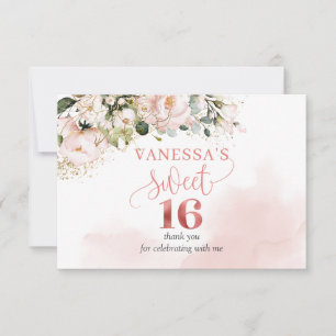 Tarjeta De Agradecimiento Elegante rosa de oro floral 16º cumpleaños