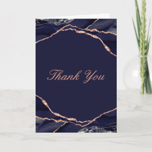 Tarjeta De Agradecimiento Elegante Rosa de Oro Navy Hoja de Ágata Fotografía