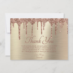 Tarjeta De Agradecimiento Elegante Rosa de oro Purpurina Drin Cumpleaños