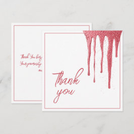 Tarjeta De Agradecimiento Elegante Rosa de oro Purpurina Drip Sweet 16 Cumpl