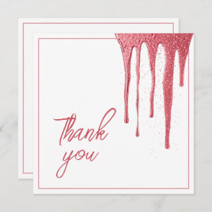 Tarjeta De Agradecimiento Elegante Rosa de oro Purpurina Drip Sweet 16 Cumpl