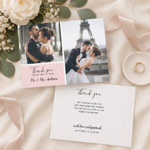 Tarjeta De Agradecimiento Elegante Rosa Desmayado 2 Collage de Fotos Boda