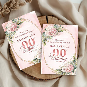Tarjeta De Agradecimiento Elegante Rosa Dorado Floral Eucalipto Cumpleaños 9