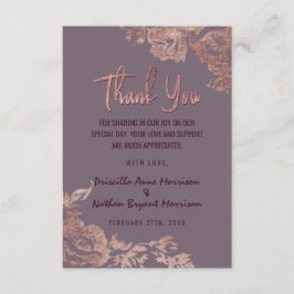 Tarjeta De Agradecimiento Elegante Rosa Dorado Floral Púrpura Malva Gracias