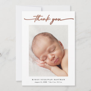 Tarjeta De Agradecimiento Elegante Rosa Dorado Letra Foto Bebé