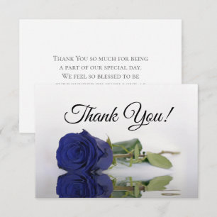 Tarjeta De Agradecimiento Elegante Rosa Espejada de Azul Marino Simple Boda