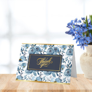 Tarjeta De Agradecimiento Elegante Rosa Floral Blanca Azul Polvoriento Perso