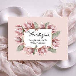Tarjeta De Agradecimiento Elegante Rosa Floral Dusty Rubor