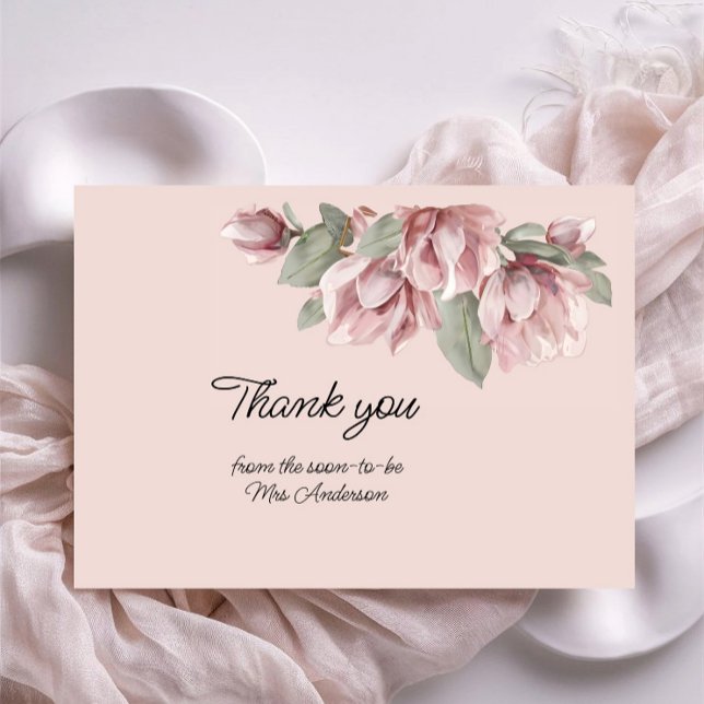 Tarjeta De Agradecimiento Elegante Rosa Floral Dusty Rubor (Subido por el creador)