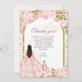 Tarjeta De Agradecimiento Elegante Rosa Floral Foto Quinceañera