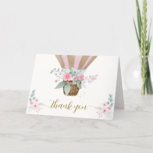 Tarjeta De Agradecimiento Elegante rosa Floral Hot Air Balloon Baby Shower