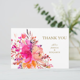 Tarjeta De Agradecimiento Elegante Rosa Floral Personalizado Boda Plano