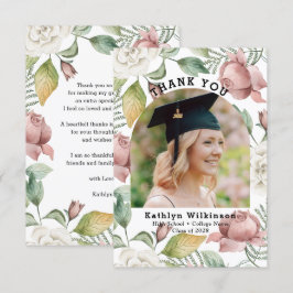 Tarjeta De Agradecimiento Elegante Rosa Floral Photo Graduation Gracias