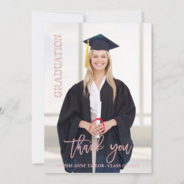 Tarjeta De Agradecimiento Elegante Rosa Graduación de Oro Gracias Foto