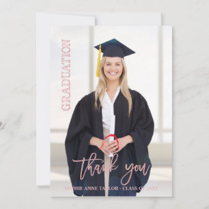 Tarjeta De Agradecimiento Elegante Rosa Graduación de Oro Gracias Foto