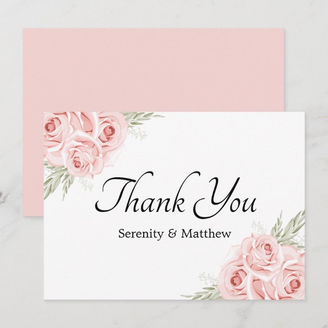 Tarjeta De Agradecimiento Elegante Rosa Jardín Boda Floral Rosa (Anverso / Reverso)
