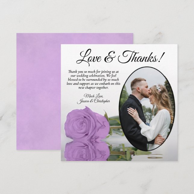 Tarjeta De Agradecimiento Elegante Rosa Lilac Purple con Boda de fotografía  (Anverso / Reverso)