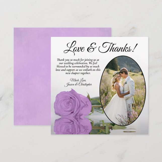 Tarjeta De Agradecimiento Elegante Rosa Lilac Purple con Boda de fotografía  (Anverso / Reverso)