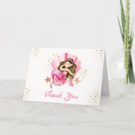 Tarjeta De Agradecimiento Elegante rosa Mermaid Ocean Starfish Baby Shower